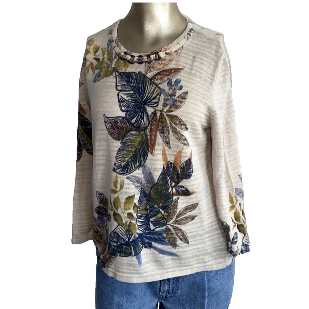 Alfred Dunner top PL Beige Floral coastal women blouse